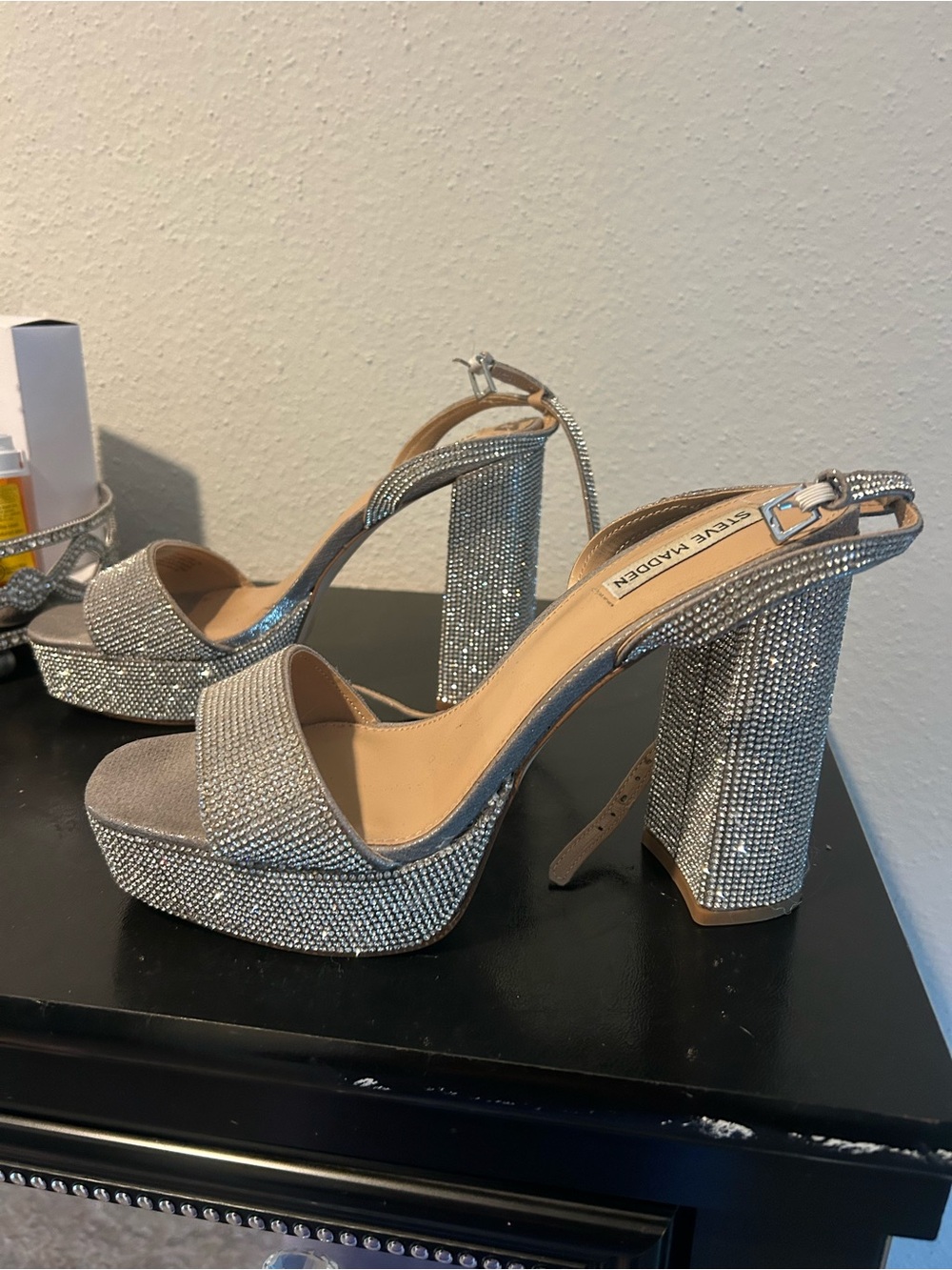Steve Madden Silver Crystal Embellished Platform Heels